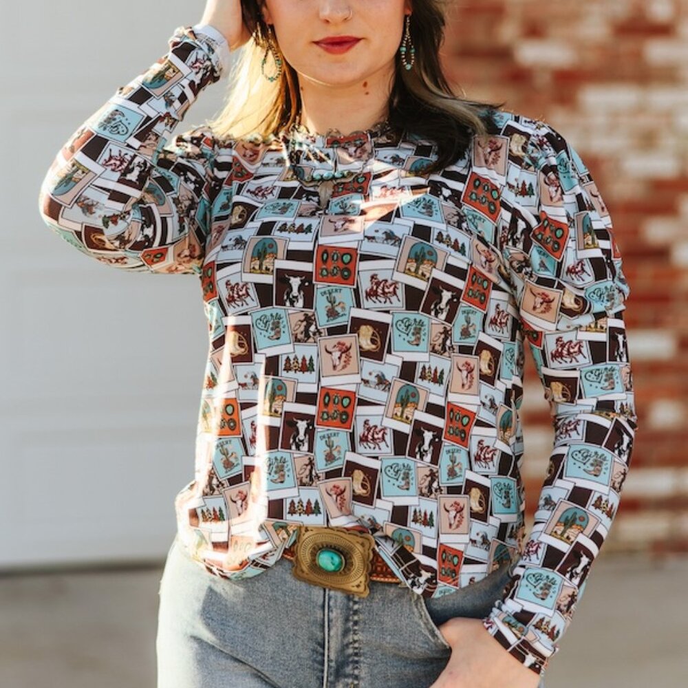 Western Collage Print Top